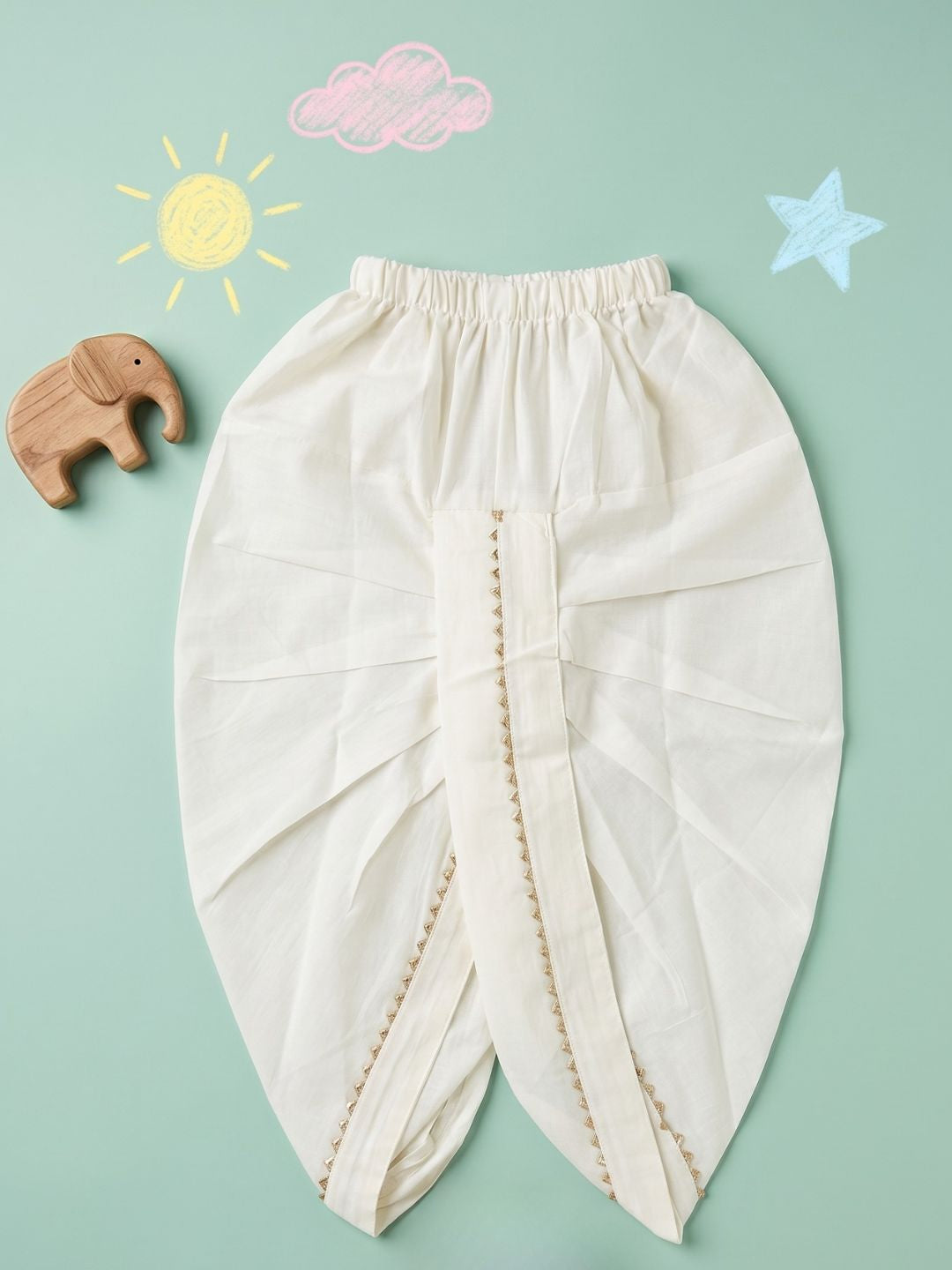 White Solid with Gotta Lace Pure Cotton Traditional Ethnic Wear Dhoti For Kids Boys