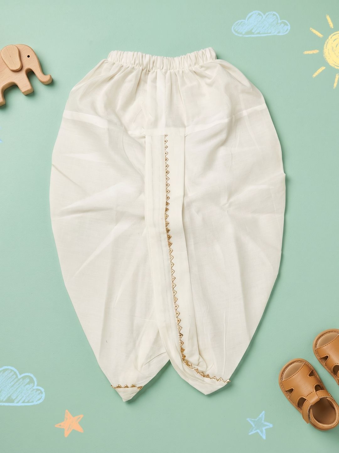 White Solid with Gotta Lace Pure Cotton Traditional Ethnic Wear Dhoti For Kids Boys
