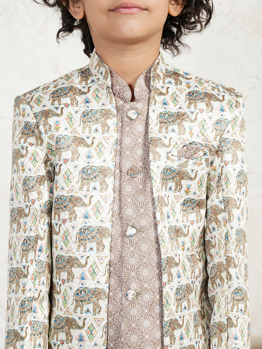 AJ Dezines Brown Jacquard Full Sleeves Rich Elephant Embroidery Sherwani