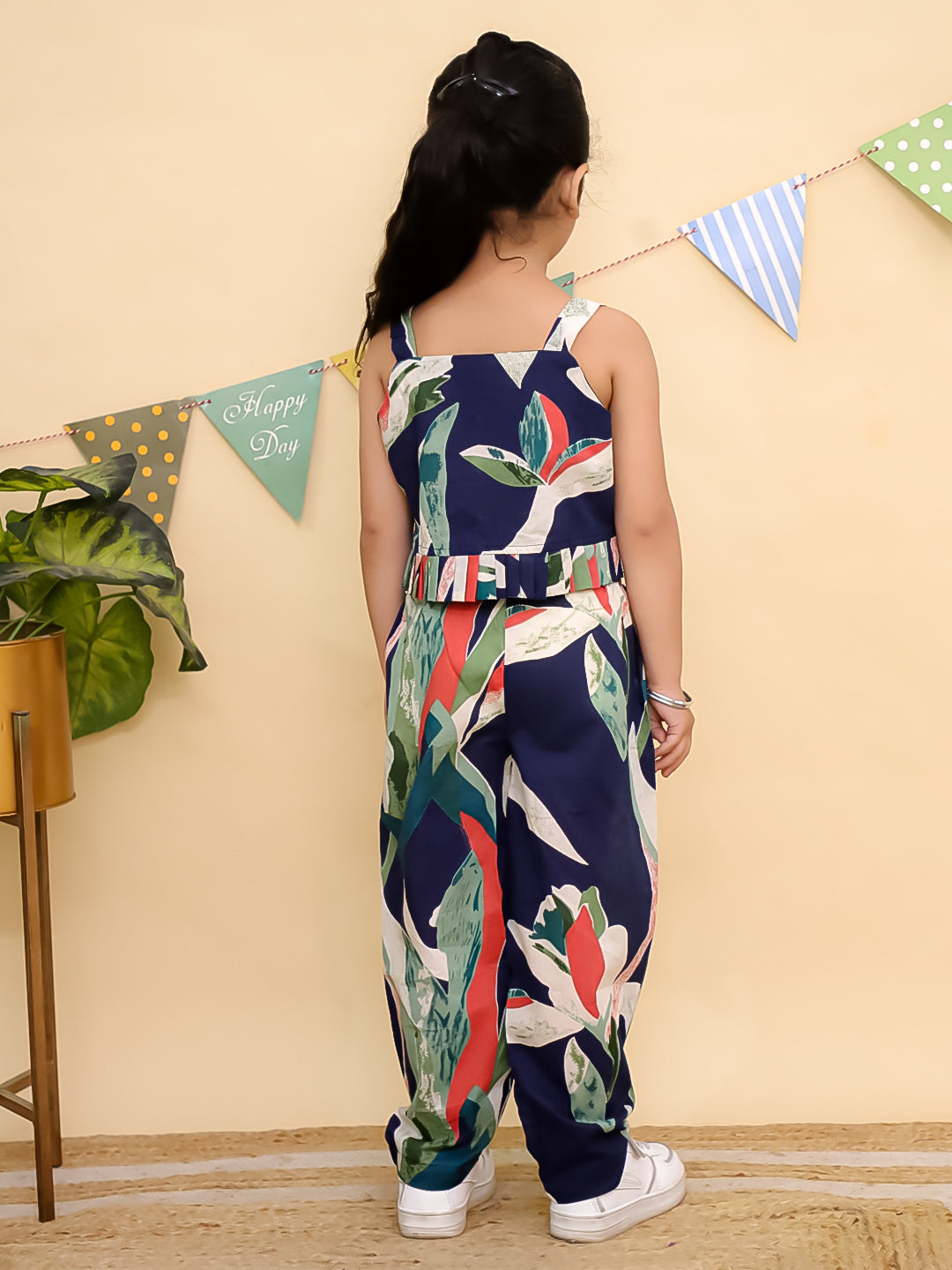 Blue Sleeveless Tropical Cotton Co-Ord Sets For Girls