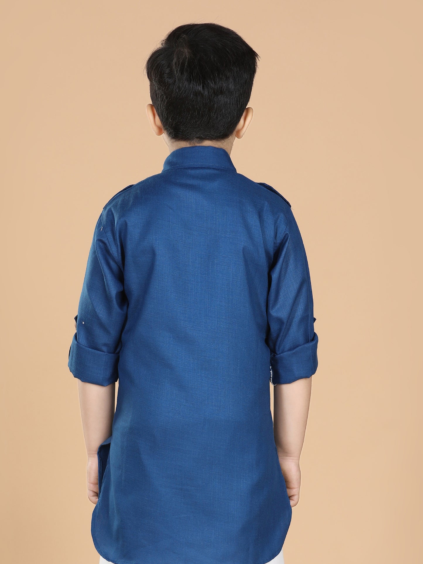 Kids Boys Blue Solid Cotton Kurta