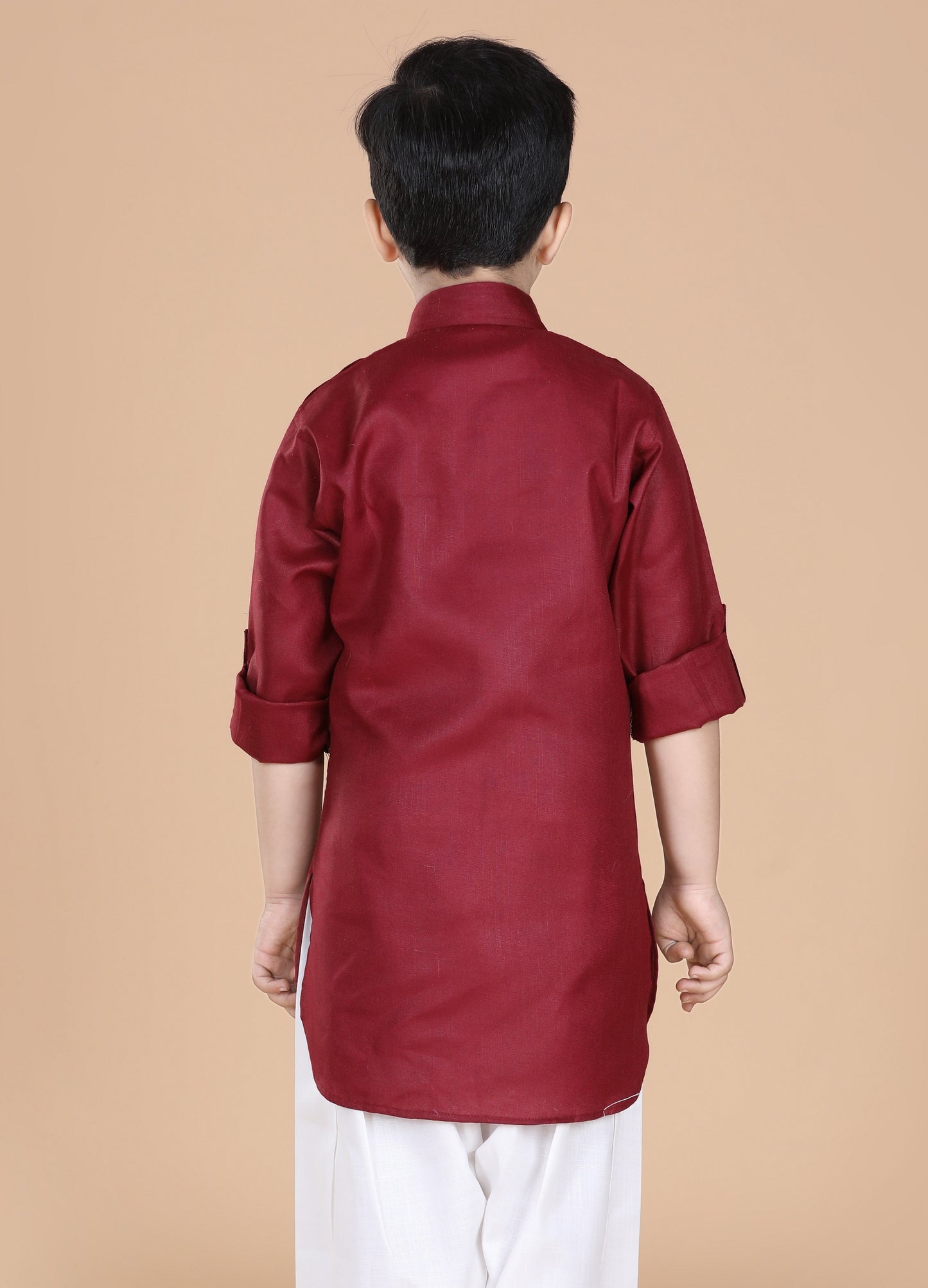 Kids Boys Maroon Solid Cotton Kurta