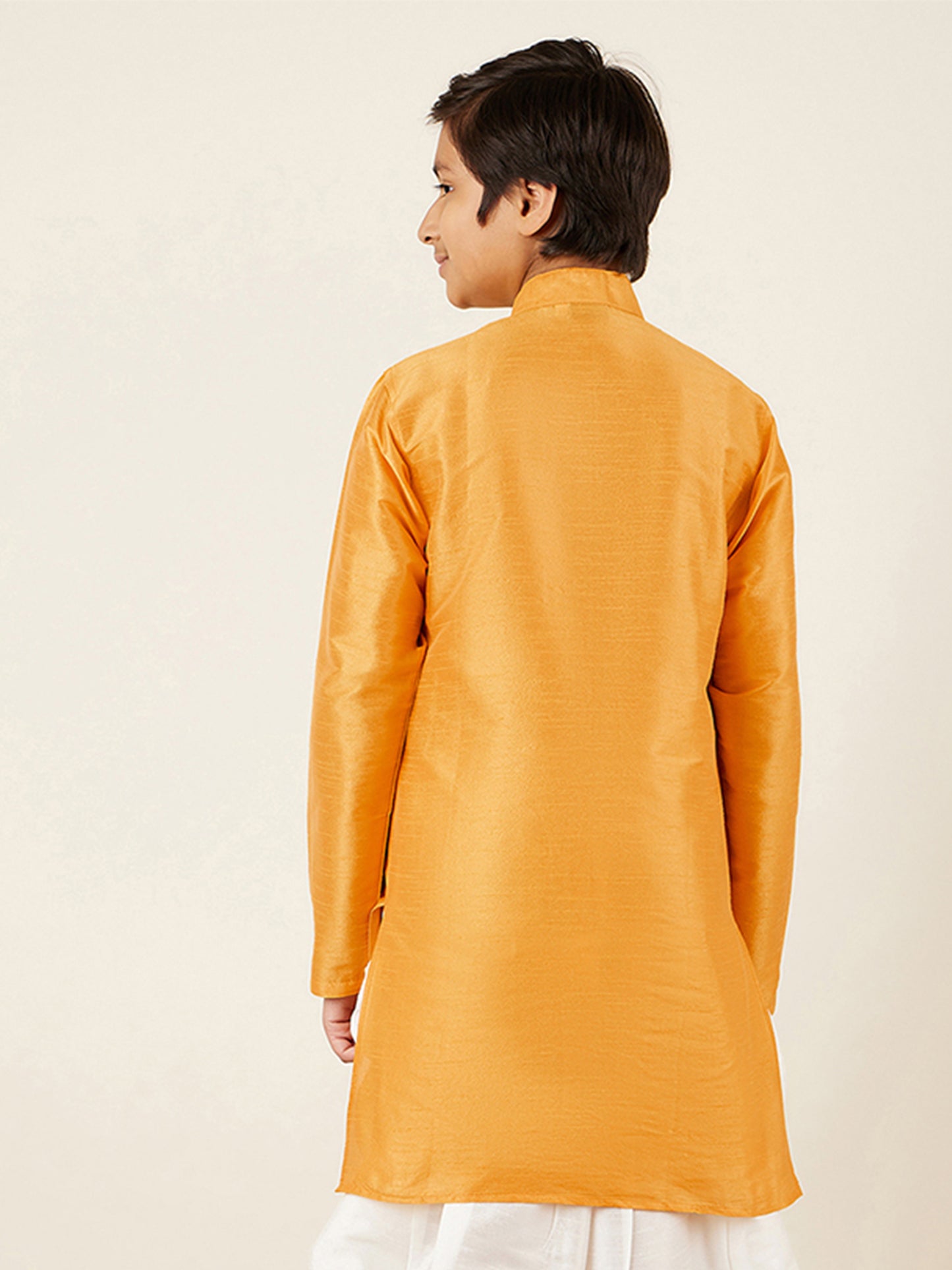 Kids Boys Yellow Solid Silk Blend Kurta