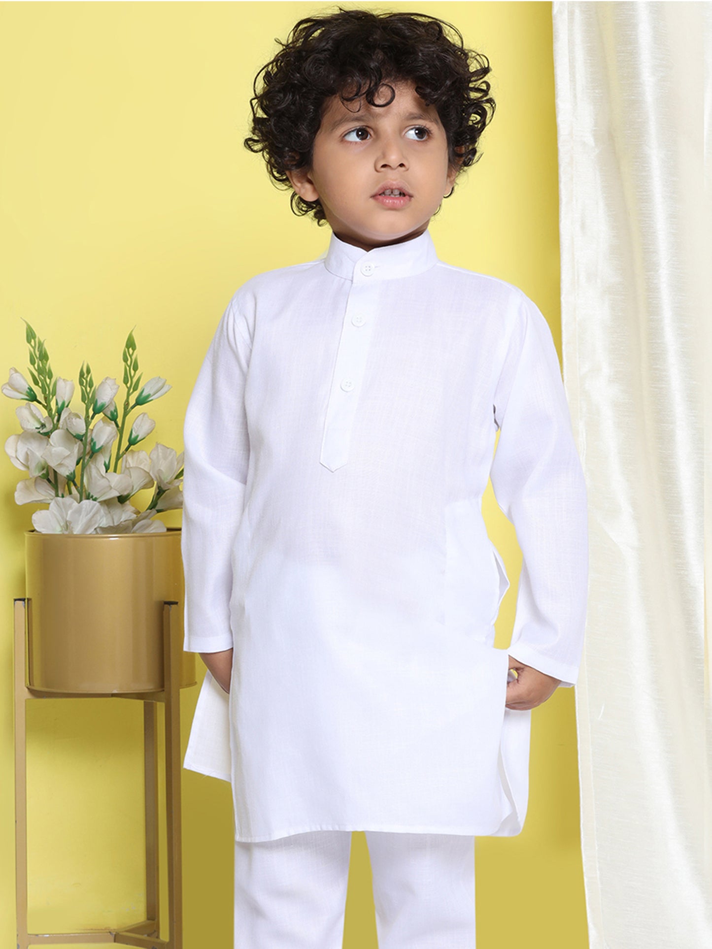 Kids Boys White Solid Cotton Kurta