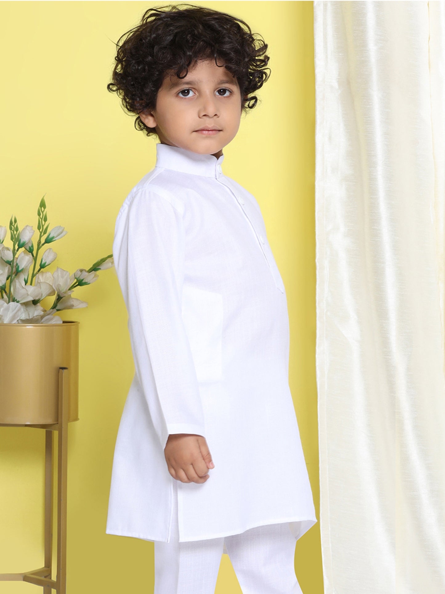 Kids Boys White Solid Cotton Kurta