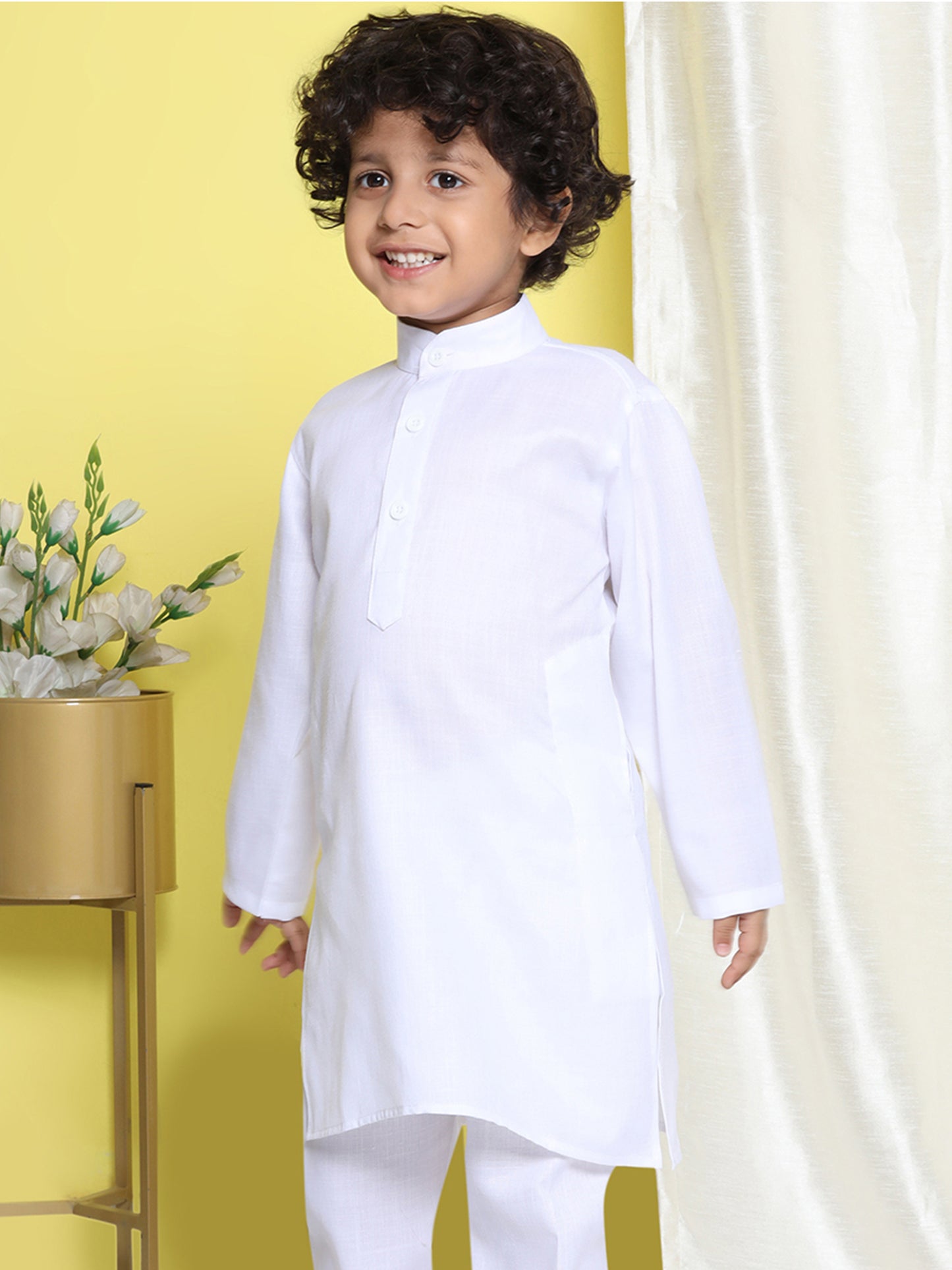 Kids Boys White Solid Cotton Kurta