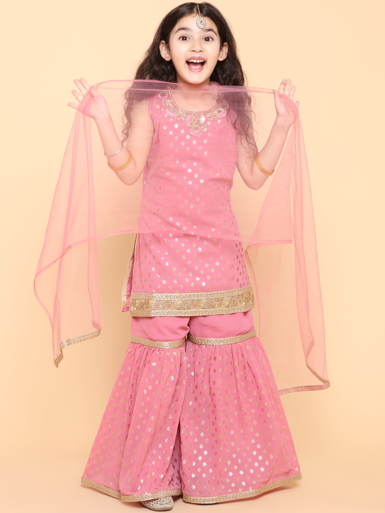 Girls Rani Foil Print Georgette Sharara for Kids