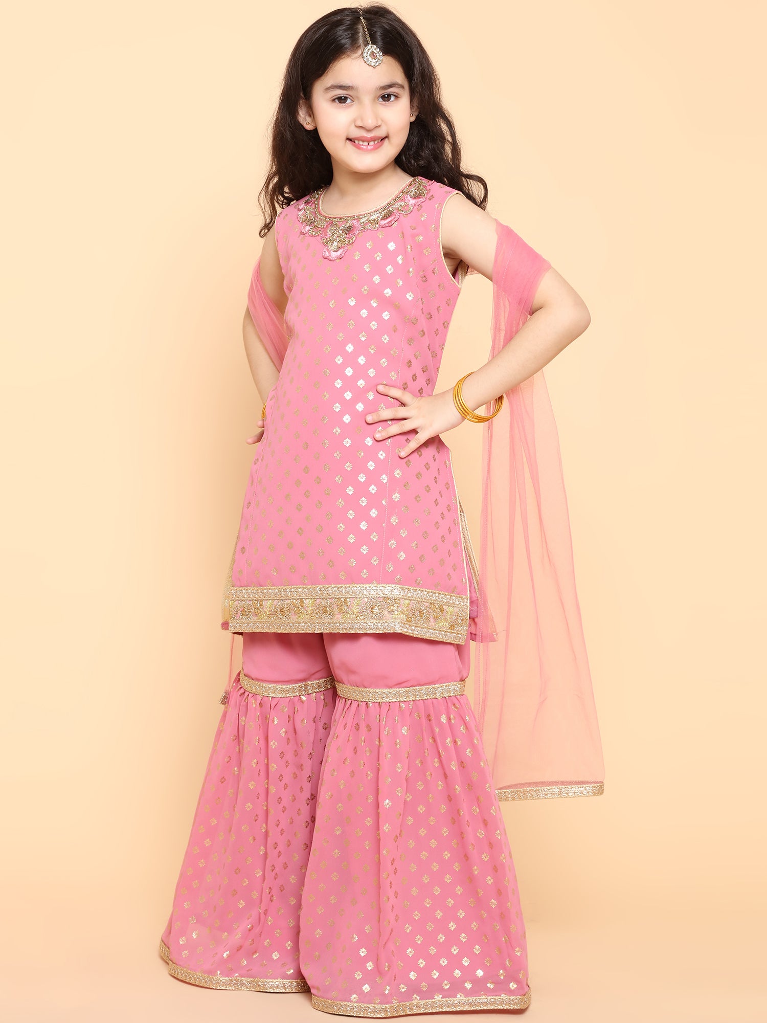 Girls Rani Foil Print Georgette Sharara for Kids - AJ Dezines