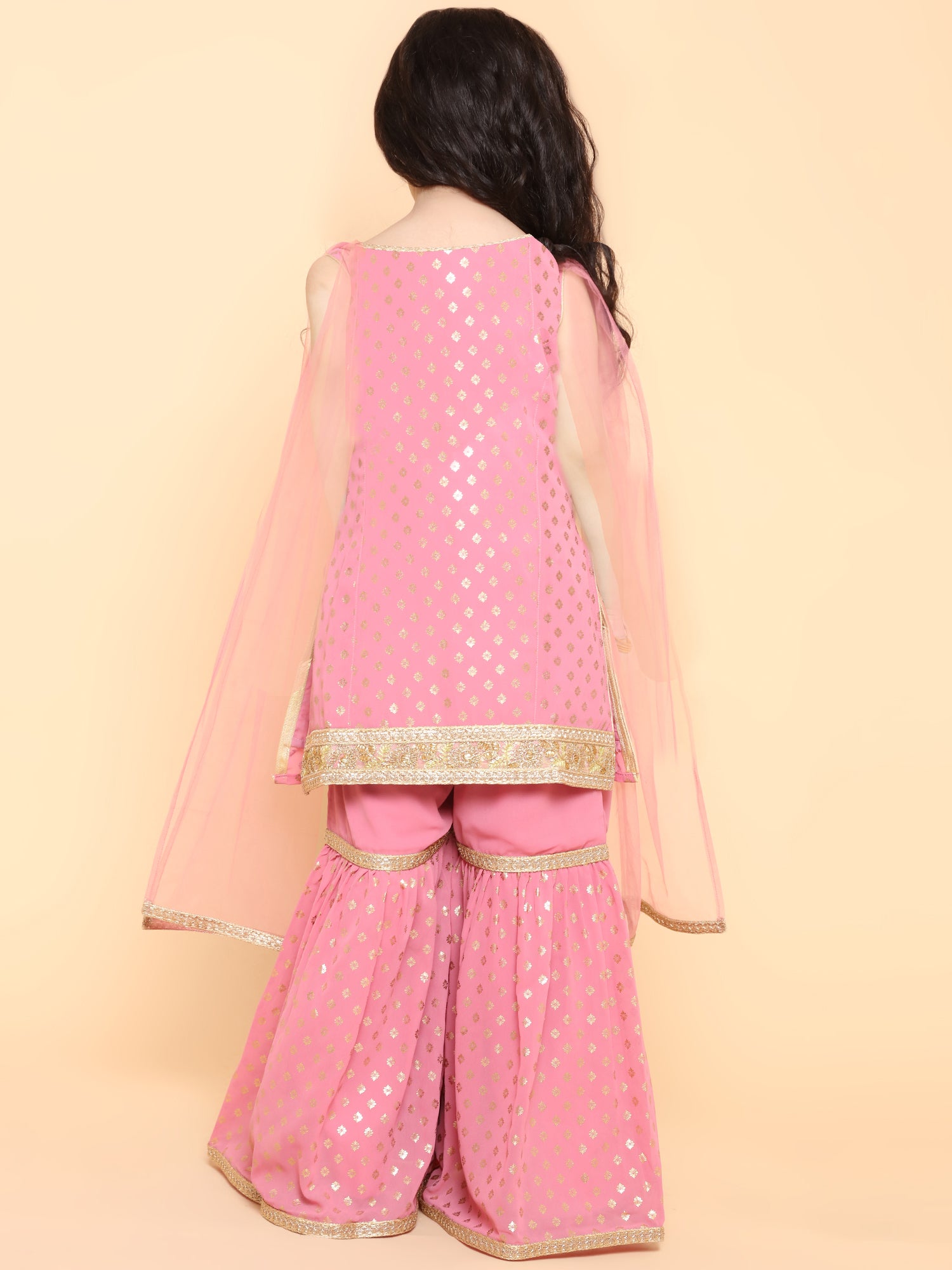 Girls Rani Foil Print Georgette Sharara for Kids - AJ Dezines