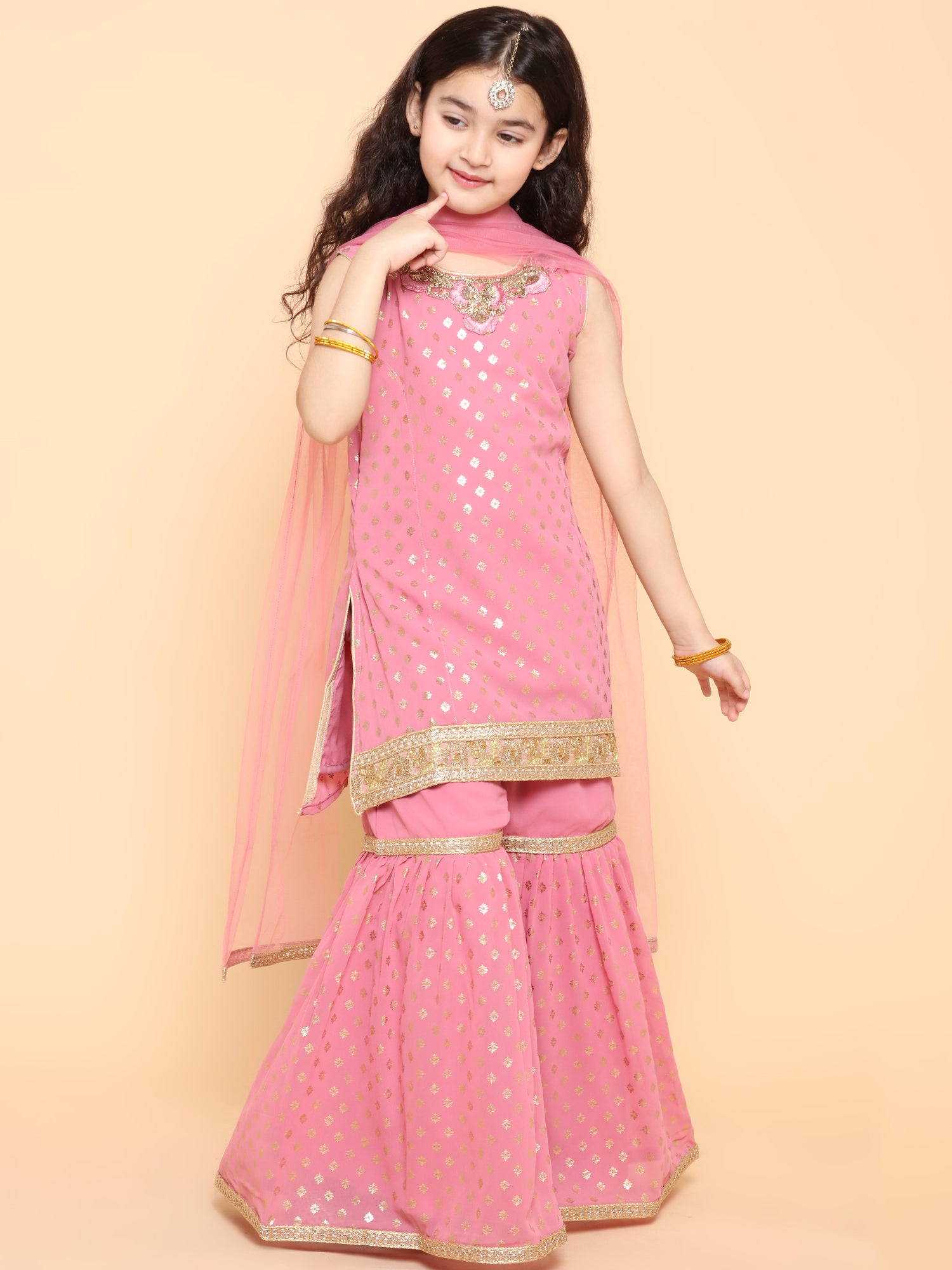 Girls Rani Foil Print Georgette Sharara for Kids