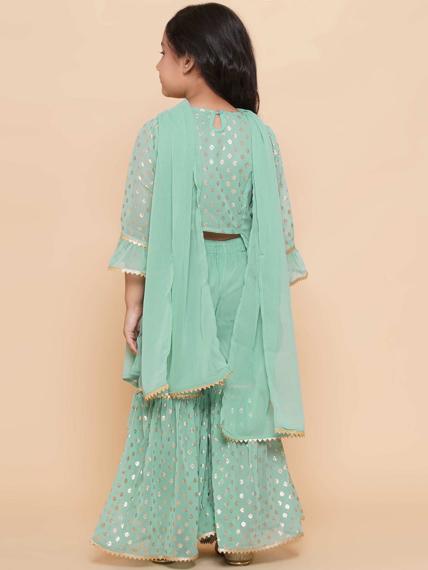 Kids Girls Green Floral Print Georgette Sharara