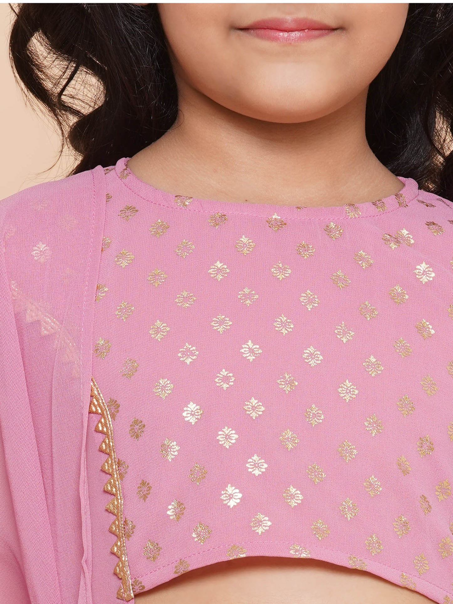 Kids Girls Pink Floral Print Georgette Sharara