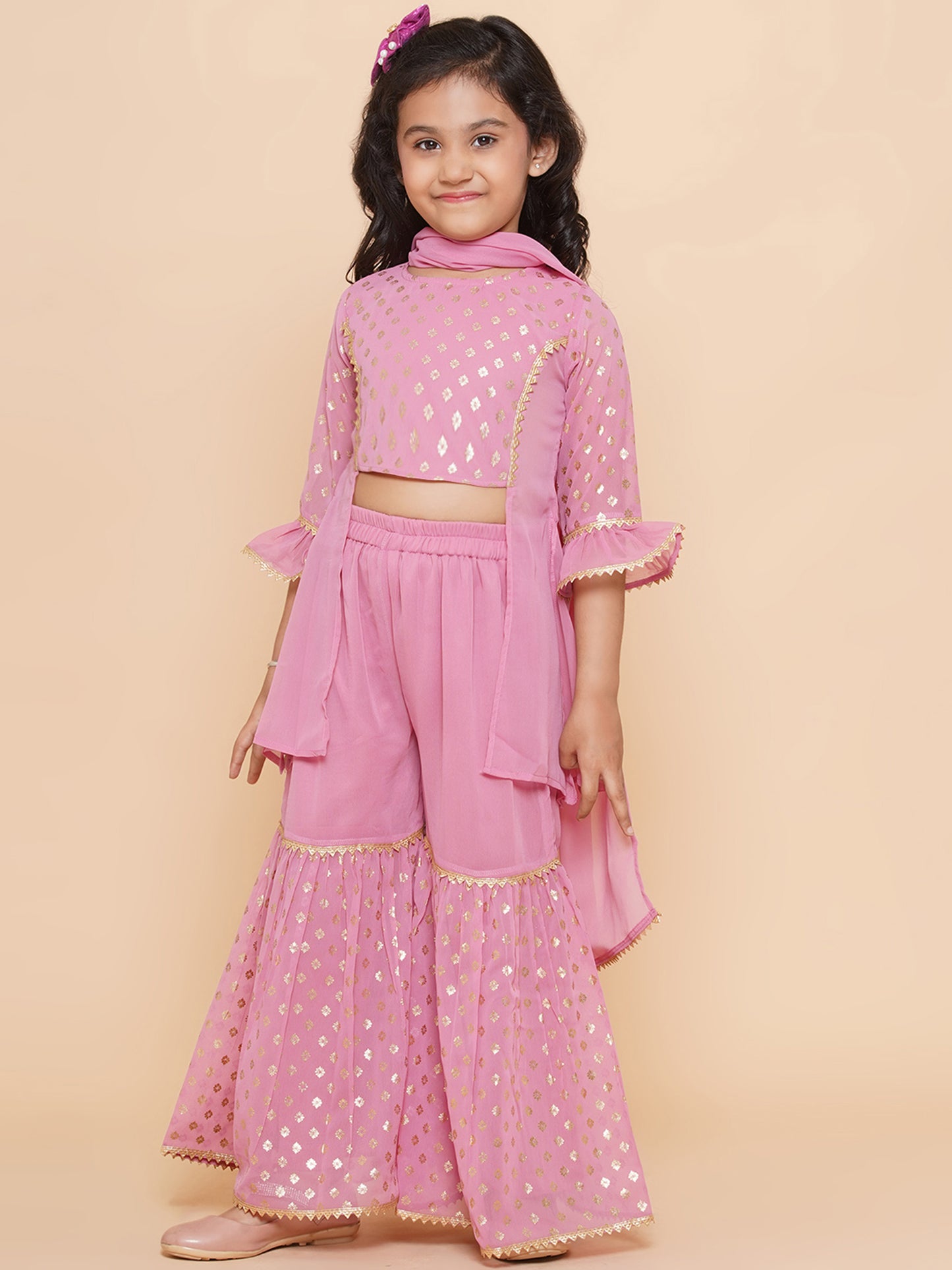 Kids Girls Pink Floral Print Georgette Sharara