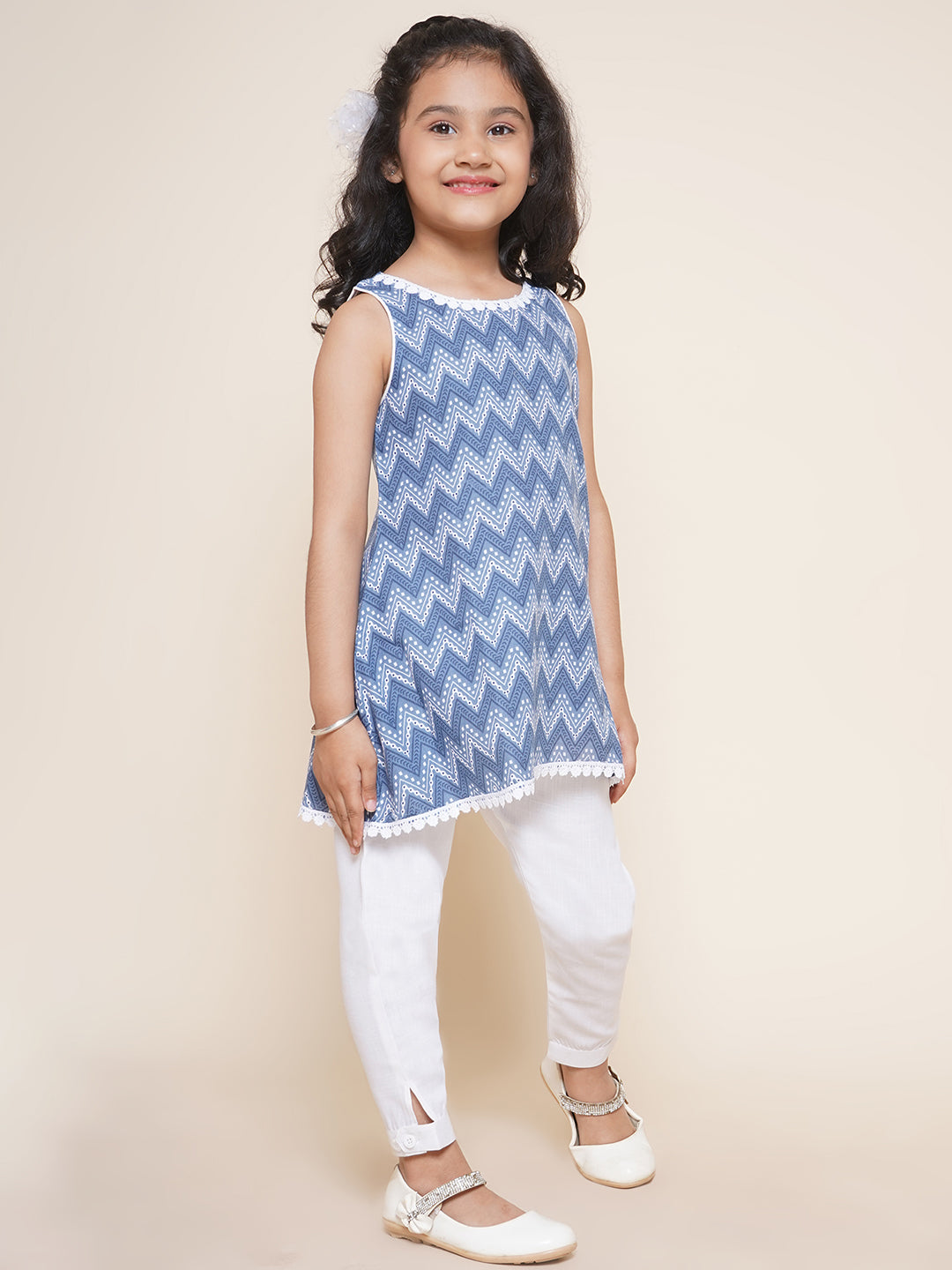 Sibling Set Blue Cotton Printed ZigZag for Boys & Girls