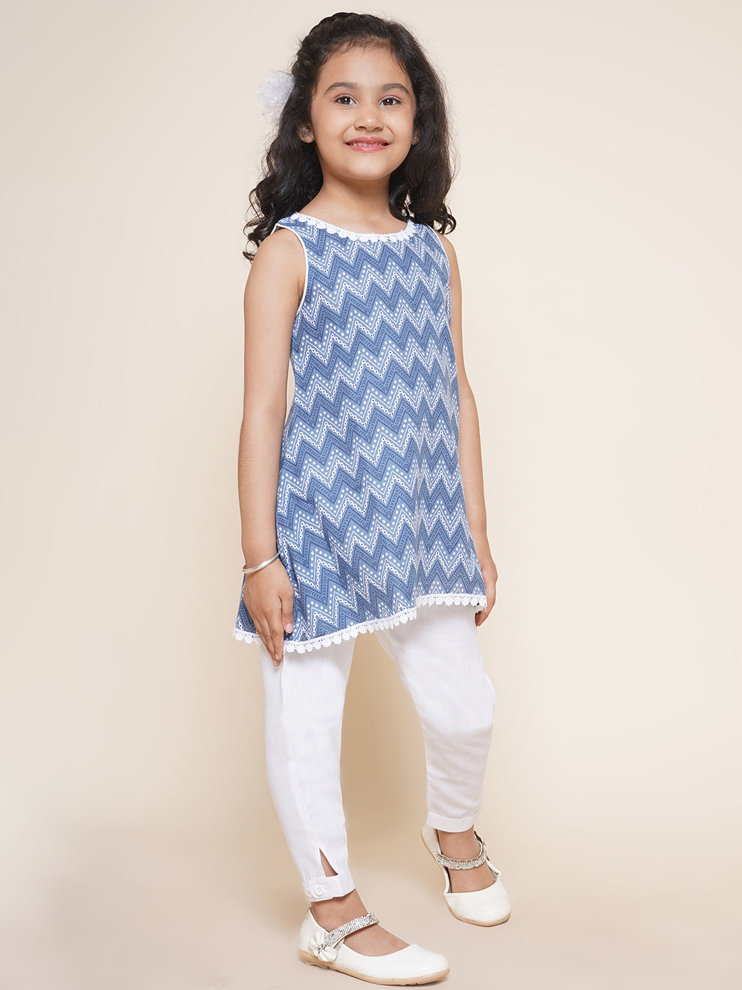 Boys Pure Cotton Kurta Pyjamas and GirlsKurti with Salwar Sibling Sets -Blue - AJ Dezines