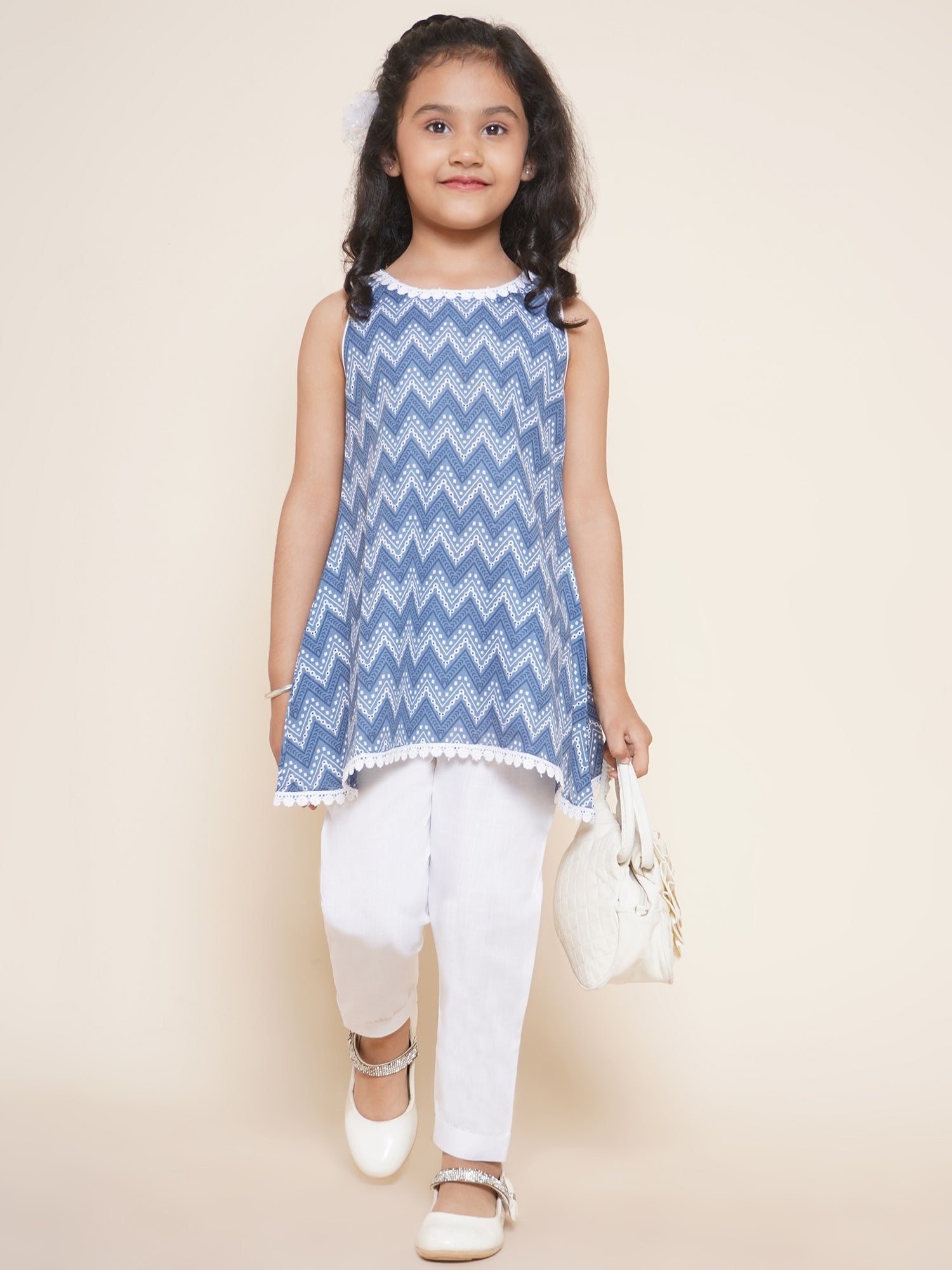 Boys Pure Cotton Kurta Pyjamas and GirlsKurti with Salwar Sibling Sets -Blue - AJ Dezines