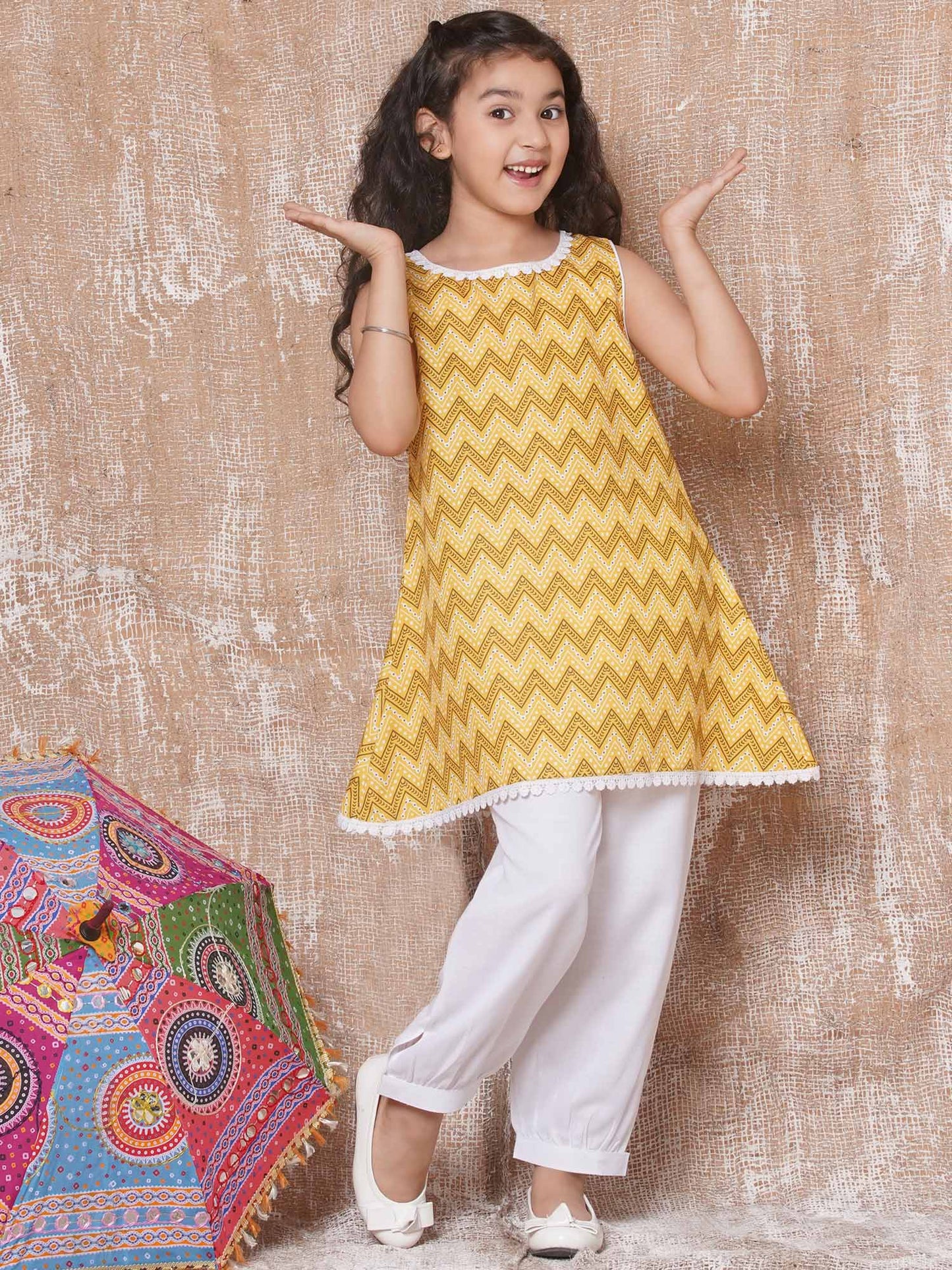 Boys Pure Cotton Kurta Pyjamas and Girls Kurta With Sharara-Sibling Sets