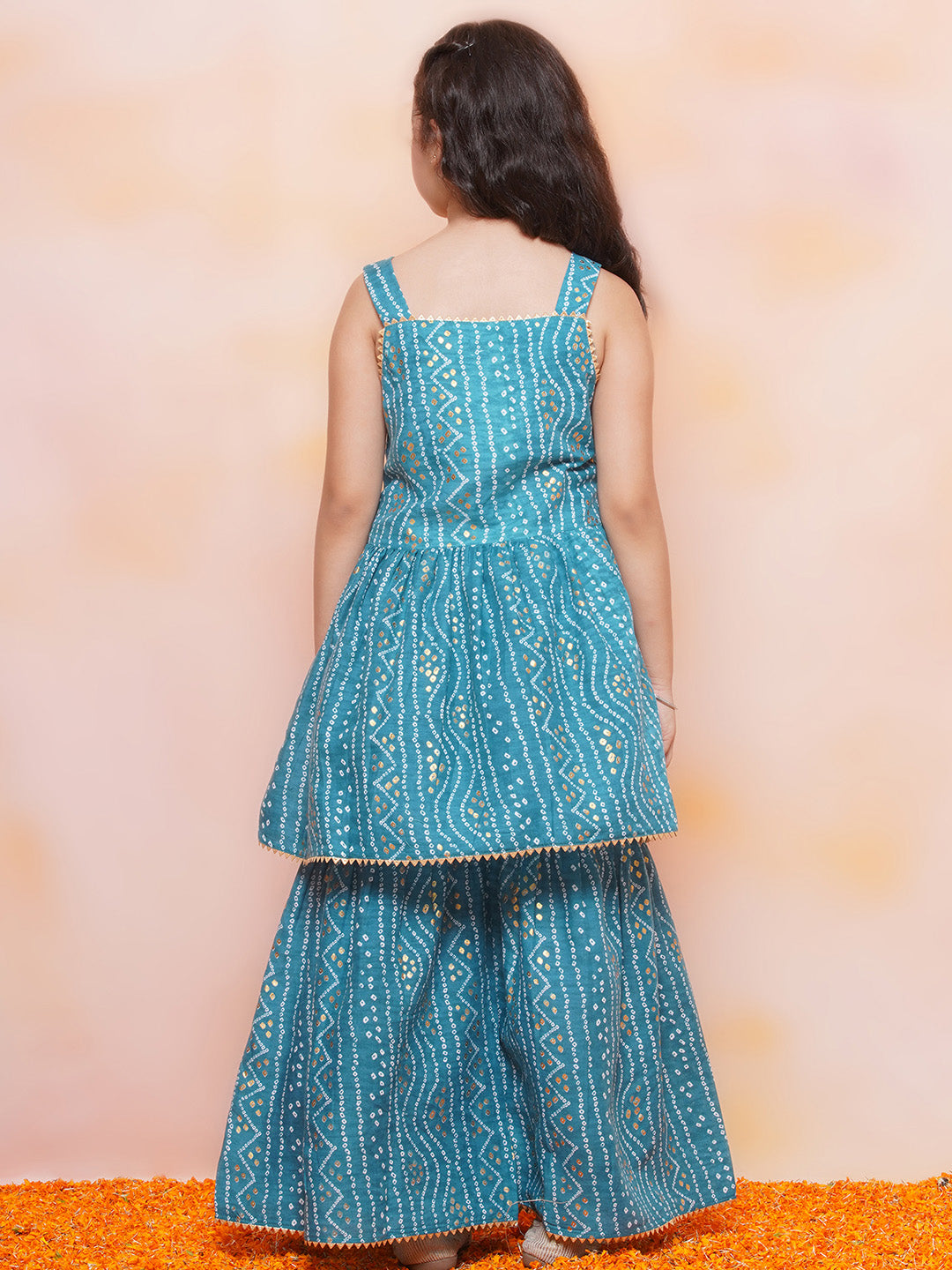 Kids Girls Blue Printed Cotton Sharara - AJ Dezines