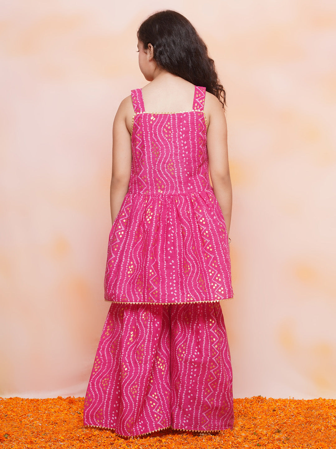 Kids Girls Pink Printed Cotton Sharara