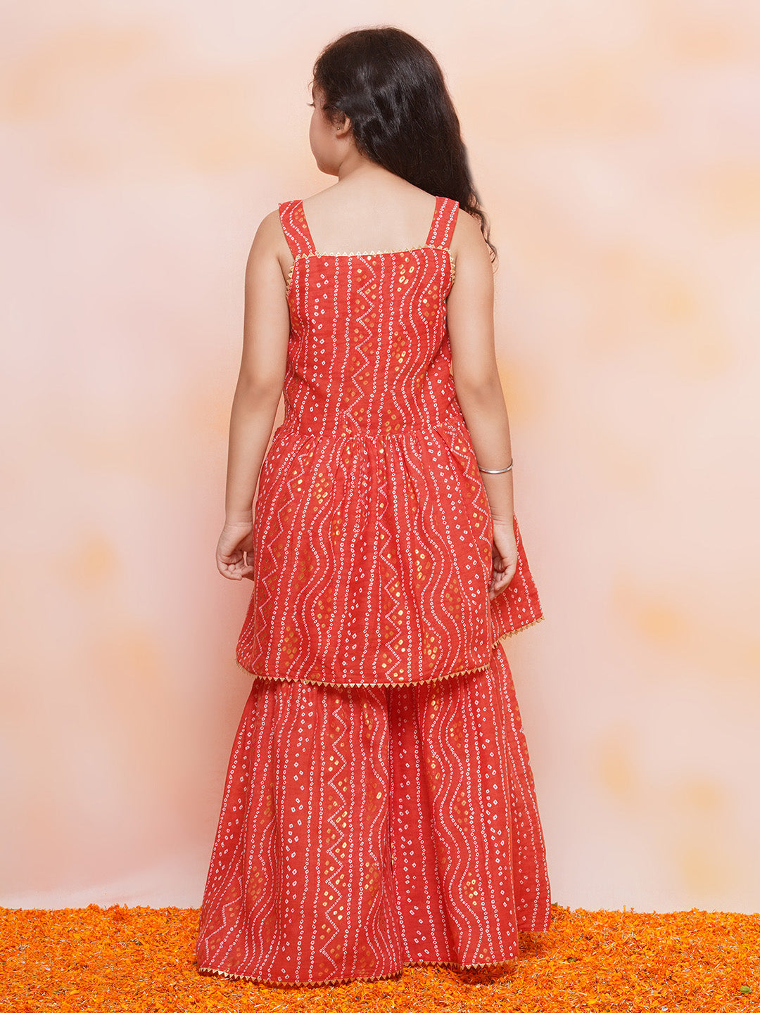 Kids Girls Red Printed Cotton Sharara