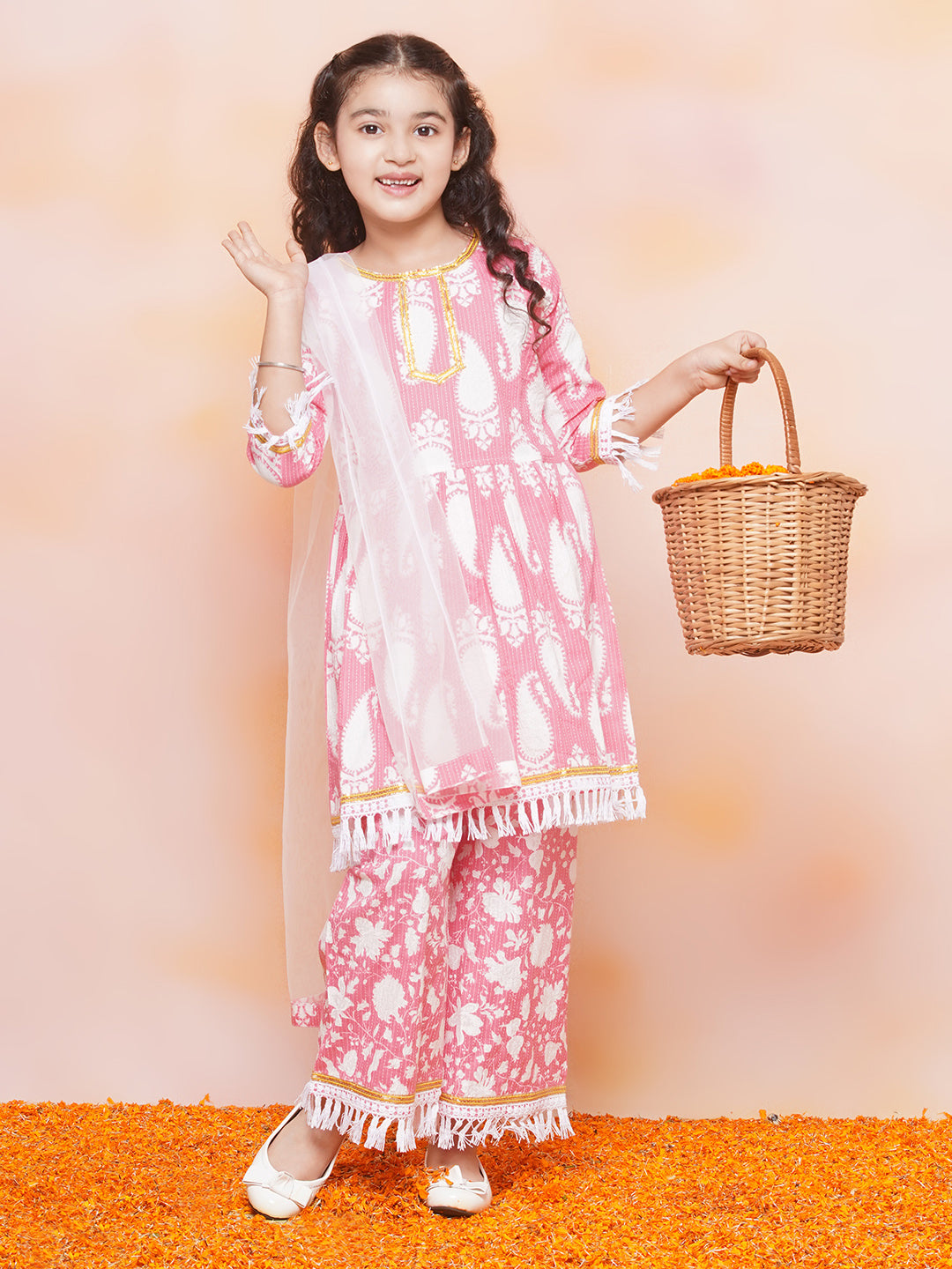 Kids Girls Pink Floral Print Cotton Sharara