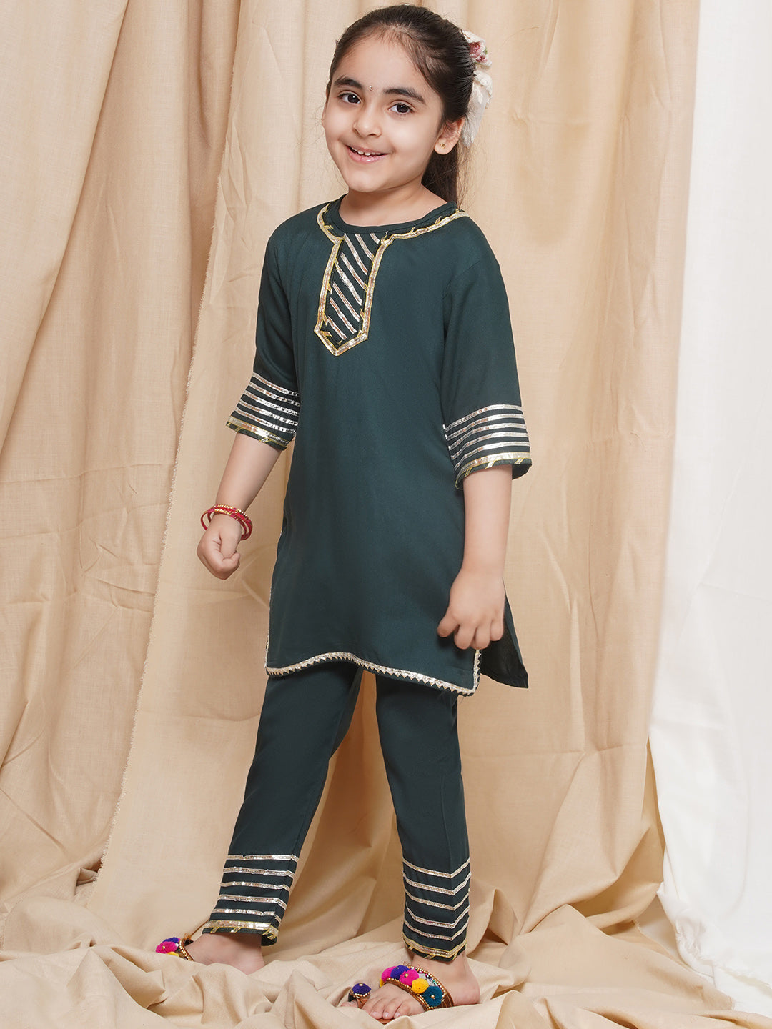 Kids Girls Green Gotta Work Rayon Kurta Pyjama Set