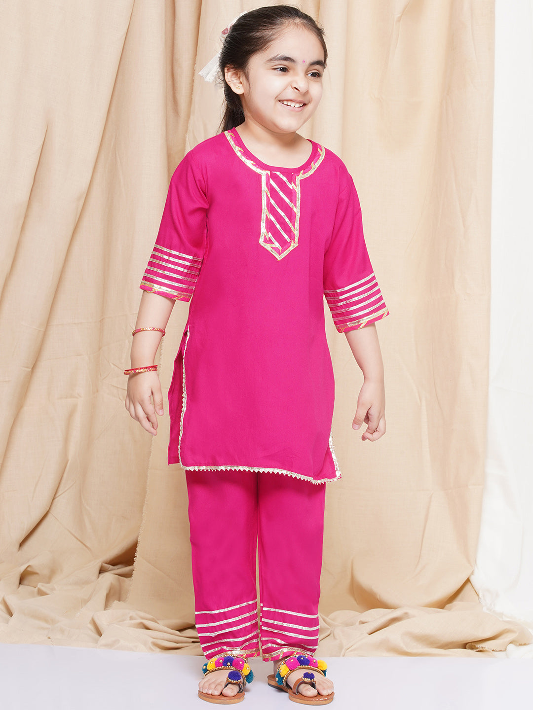 Kids Girls Pink Gotta Work Rayon Kurta Pyjama Set