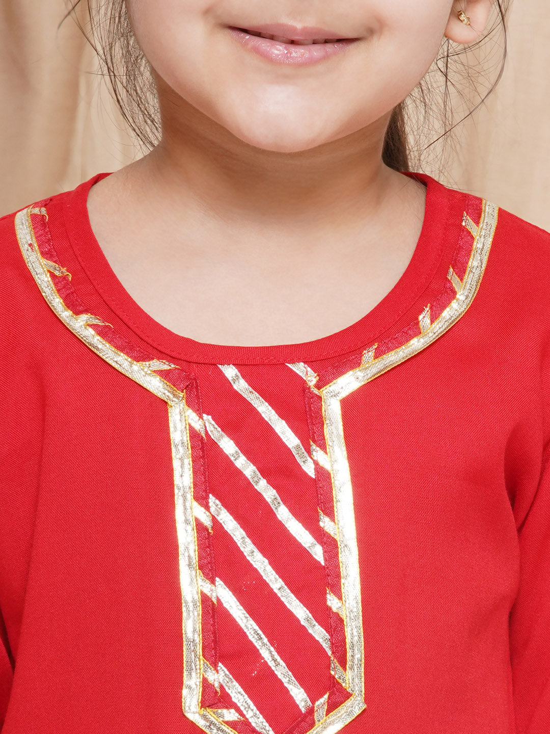 Kids Girls Red Gotta Work Rayon Kurta Pyjama Set - AJ Dezines