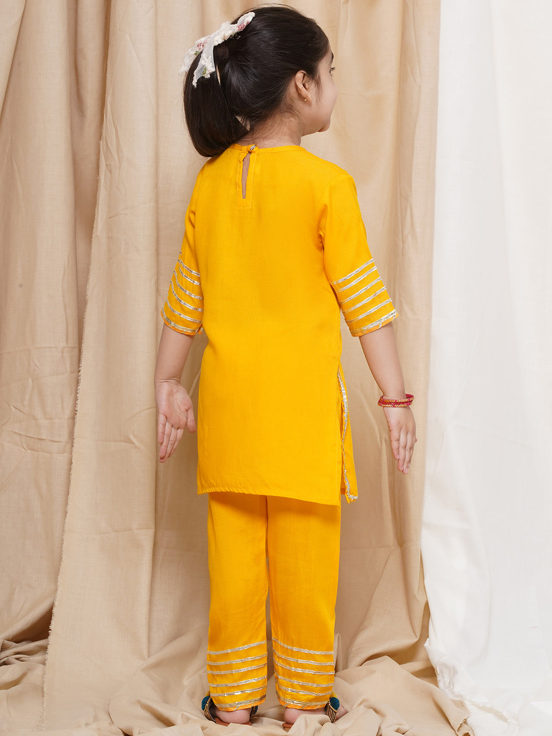 Kids Girls Yellow Gotta Work Rayon Kurta Pyjama Set