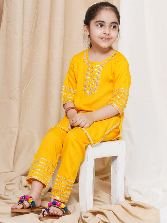 Kids Girls Yellow Gotta Work Rayon Kurta Pyjama Set