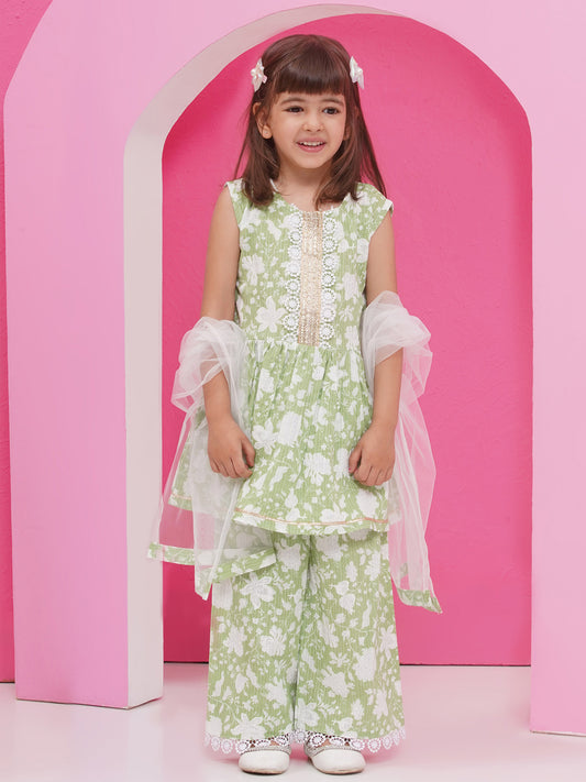 Aj Dezines Pista Pure Cotton Sleeveless Floral Print Girls Suit Set For Girls