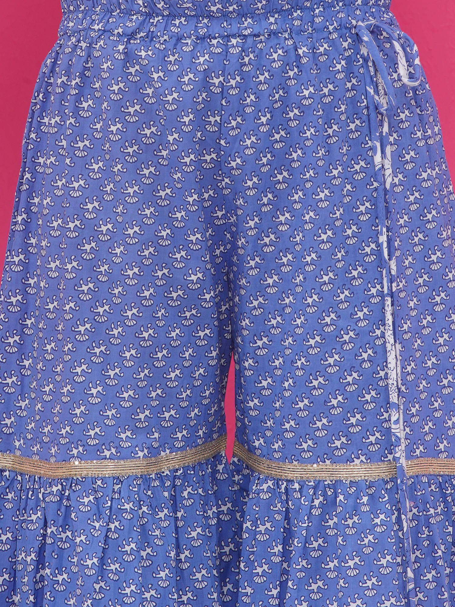 Blue Pure Cotton Sleeveless Floral Print Sharara Set for Girls - AJ Dezines