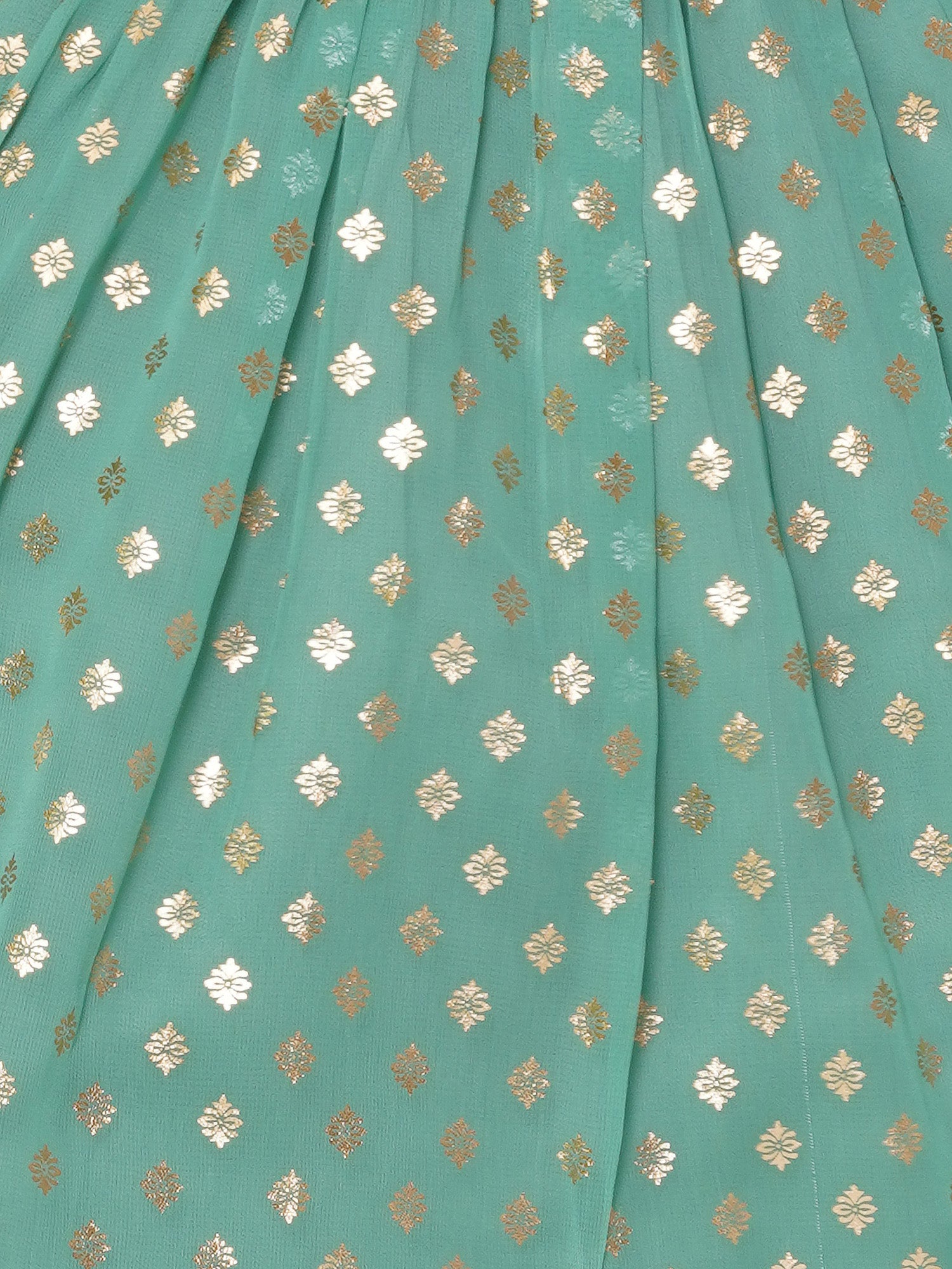 Green Georgette Three-Fourth Sleeves Motif Print Sharara Set For Girls