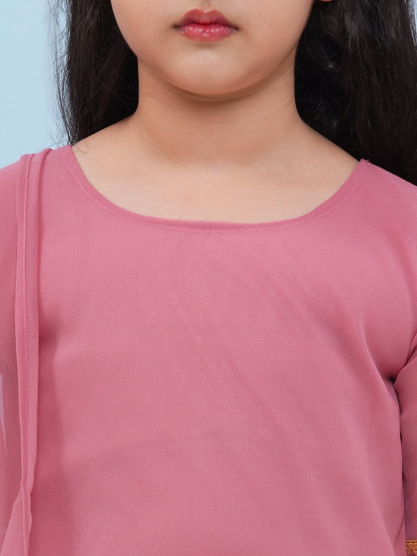 Aj Dezines Pink Georgette Three-Fourth Sleeves Motif Print Sharara Set For Girls