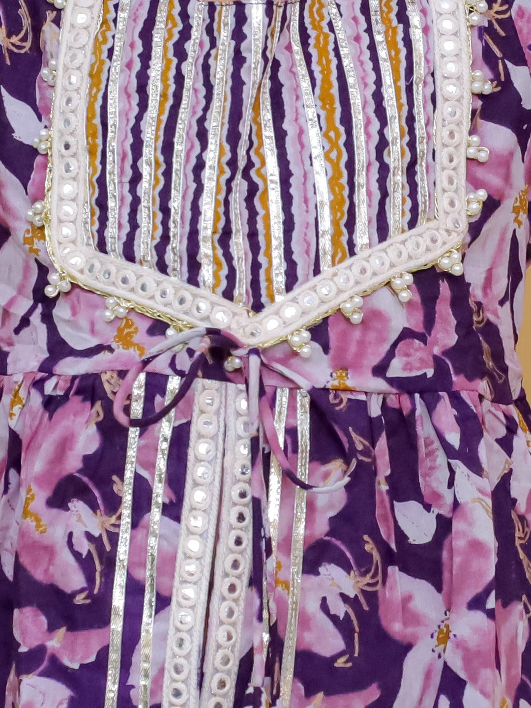 Aj Dezines Purple 3/4th Sleeves Floral Print Cotton Girls Suit Set For Girls