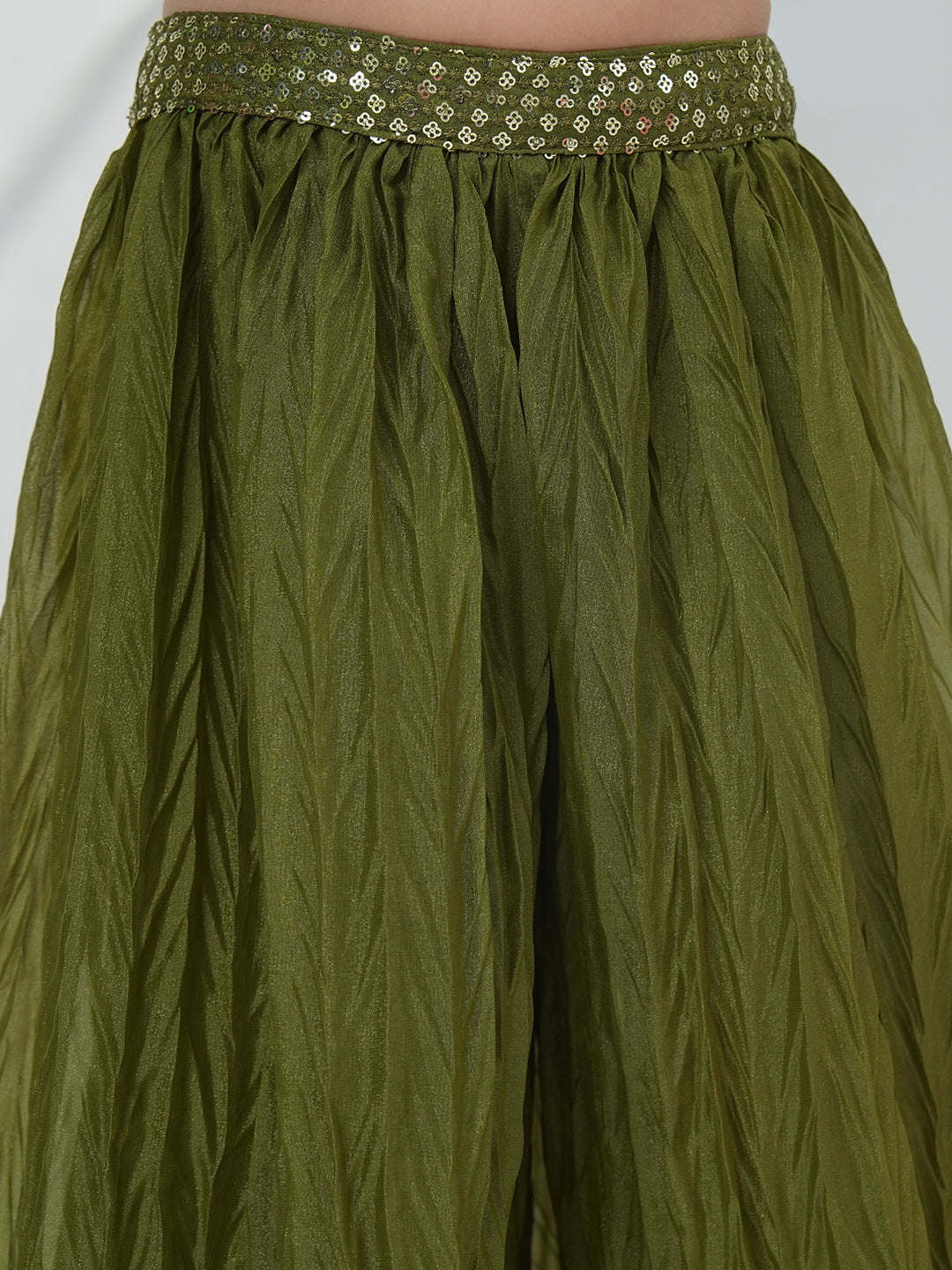 AJ Dezines Green Gorgette Sleeveless All Over Sequins Embroidered Girls Suit Set