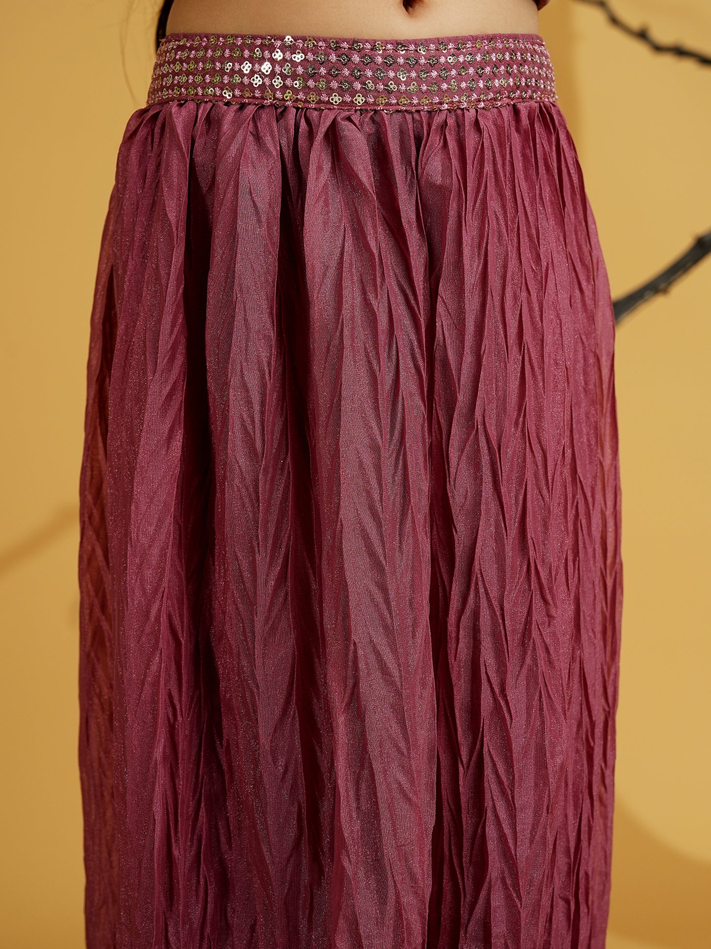 AJ Dezines Pink Gorgette Sleeveless All Over Sequins Embroidered Girls Suit Set