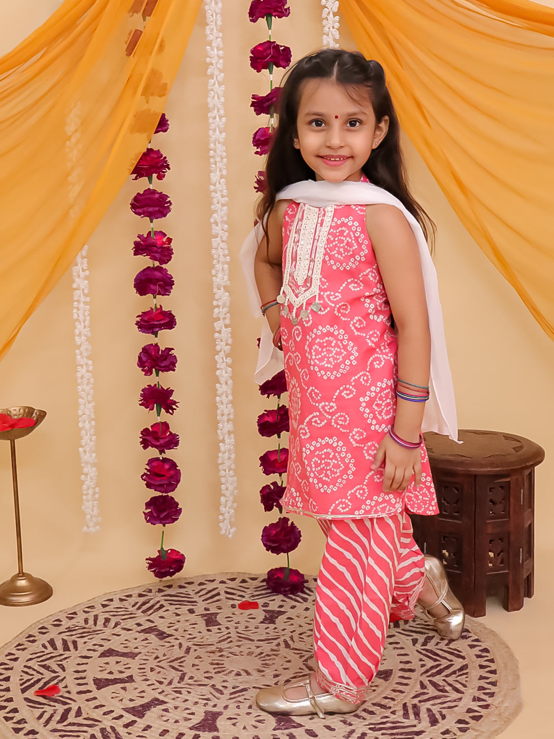 Red Cotton Sleeveless Floral Printed with Lace Girls Suit Set - AJ Dezines