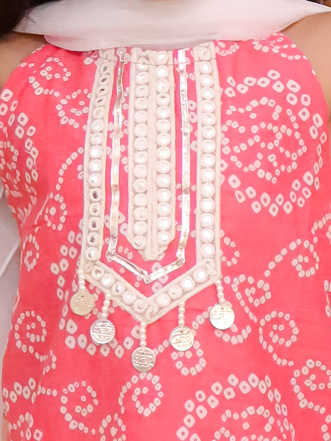 Red Cotton Sleeveless Floral Printed with Lace Girls Suit Set