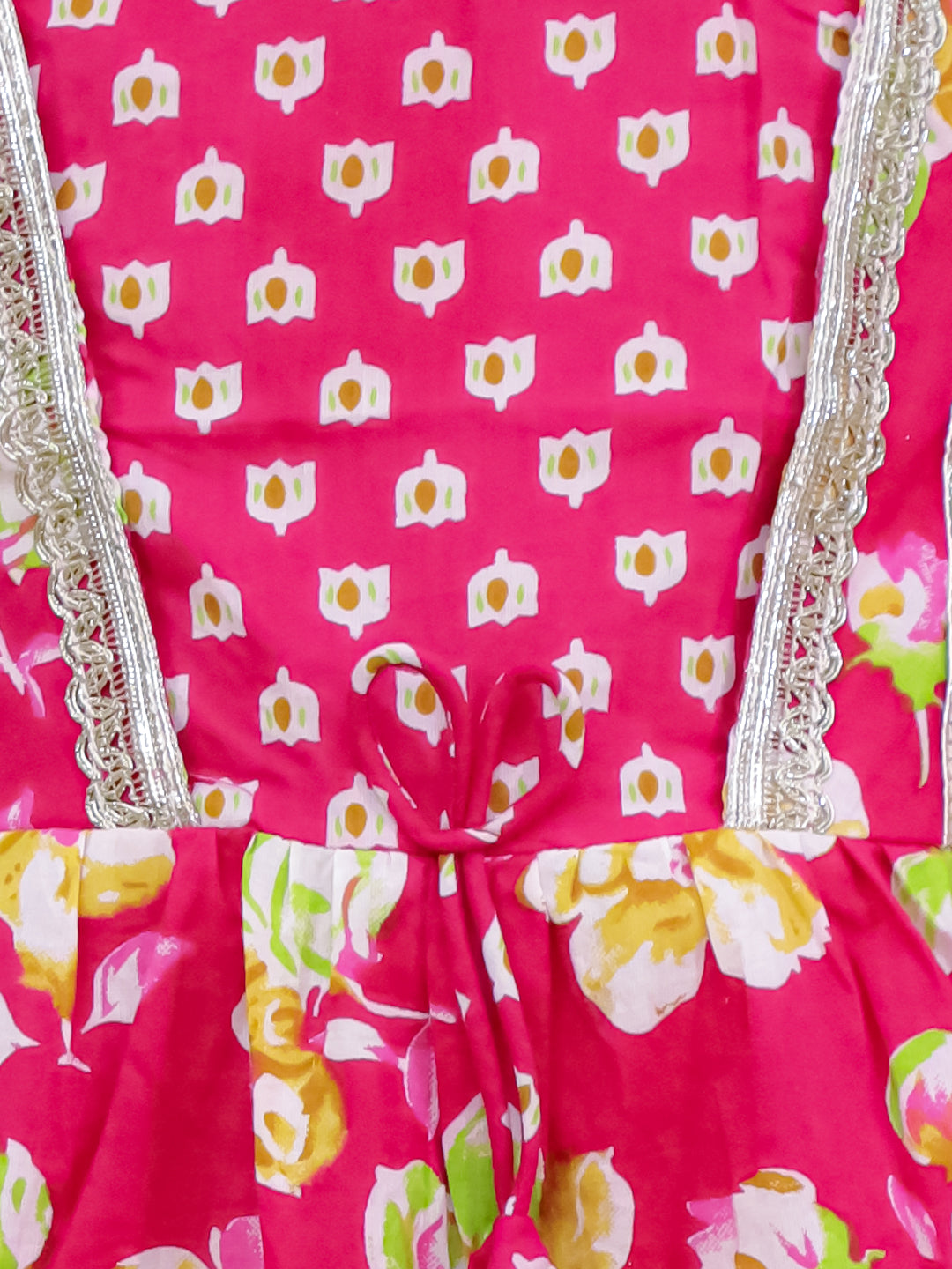 AJ Dezines Pink Cotton Three-Fourth Sleeves Floral Printed and Sequins lace work Girls Suit Set