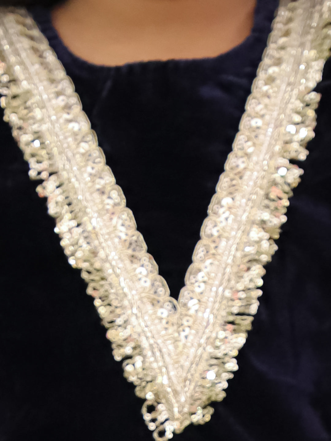 Navy Blue Velvet Full Sleeves Solid Girls Suit Set