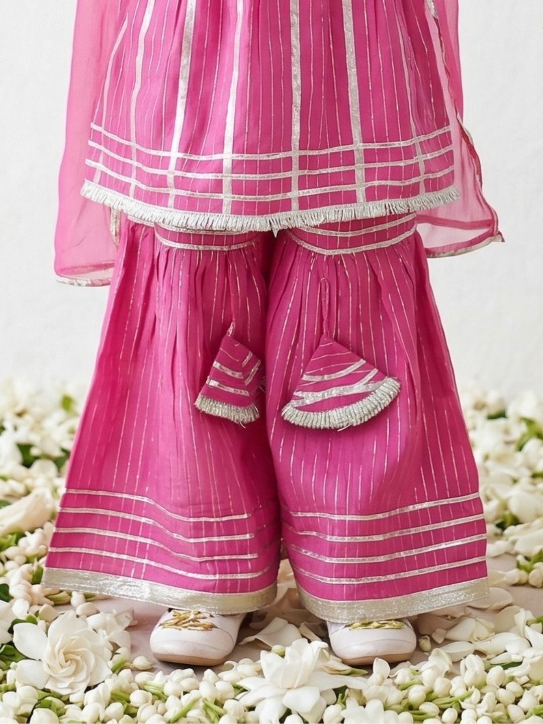 Pink Lurex Work Cotton Girls Suit Set For Girls