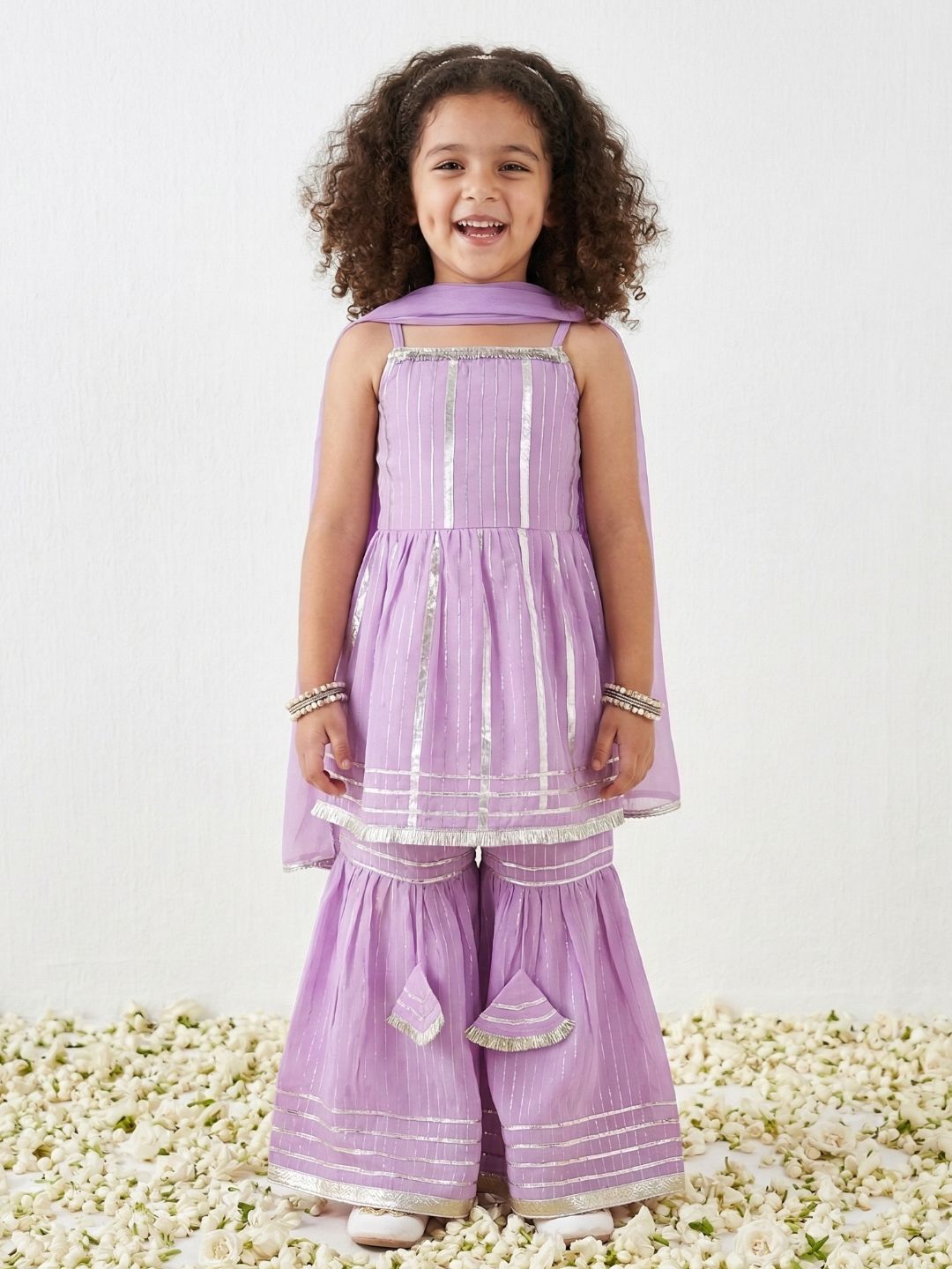 Purple Lurex Work Cotton Girls Suit Set For Girls