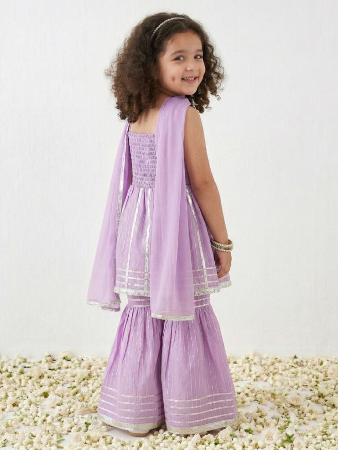 Purple Lurex Work Cotton Girls Suit Set For Girls