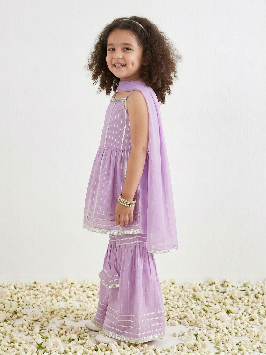 Purple Printed Pure Cotton Kurta Pyjama Waist Coat Set For Boys And Kurti and Sharara Set For Girls
