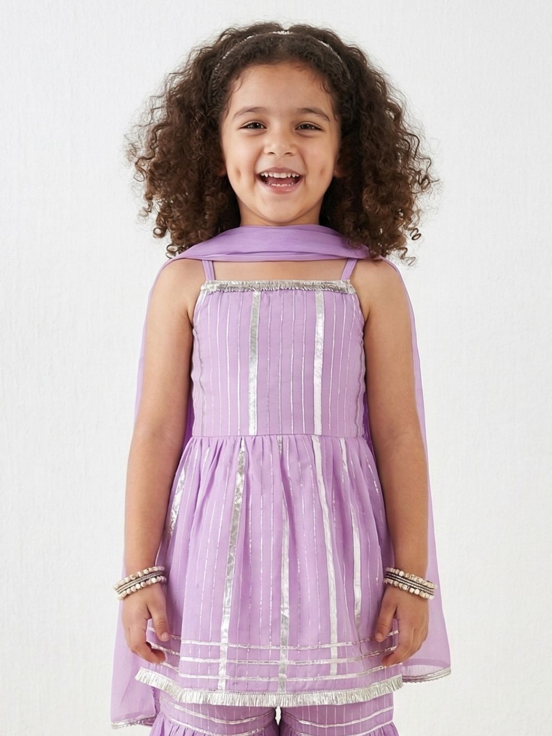 Purple Printed Pure Cotton Kurta Pyjama Waist Coat Set For Boys And Kurti and Sharara Set For Girls