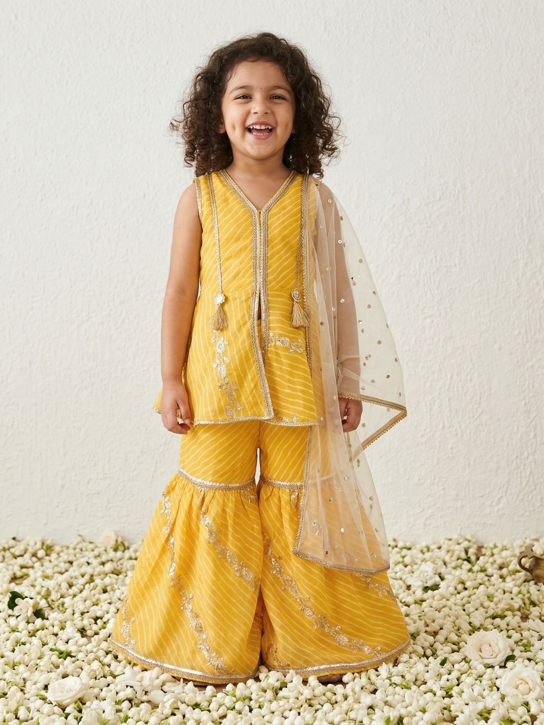 Yellow Sequins and Embroidery Georgette Girls Suit Set For Girls