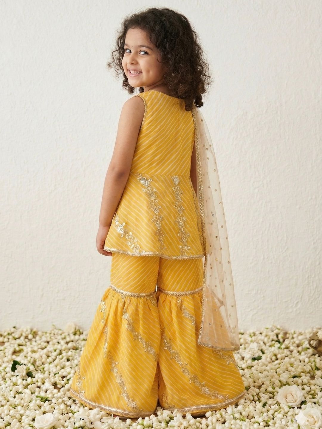 Yellow Sequins and Embroidery Georgette Girls Suit Set For Girls