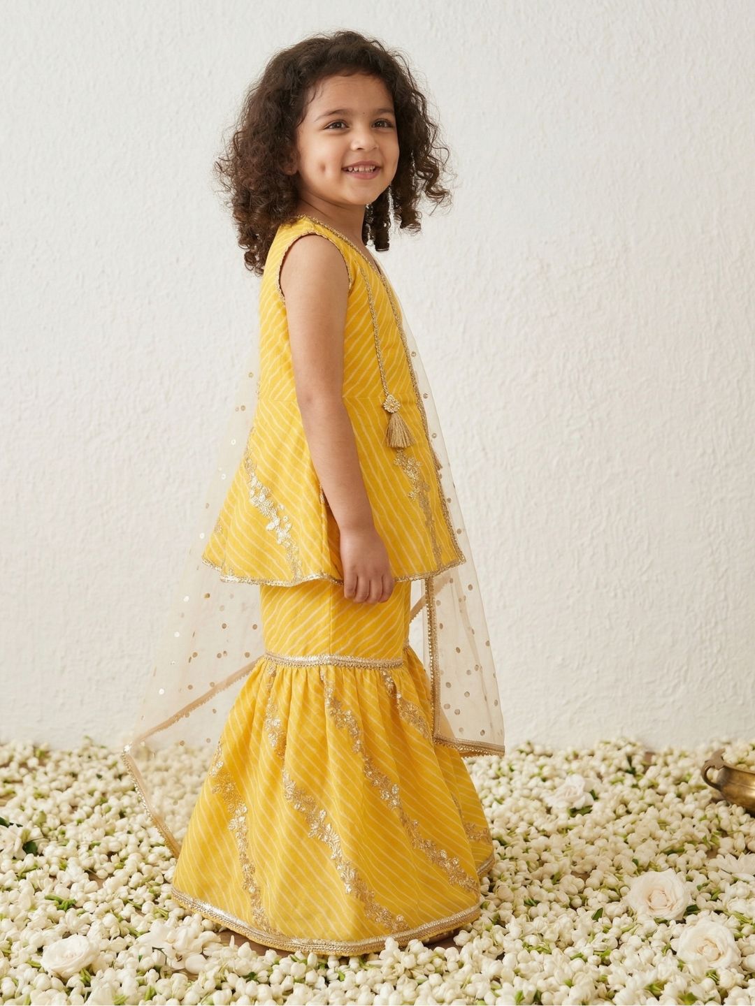 Yellow Sequins and Embroidery Georgette Girls Suit Set For Girls
