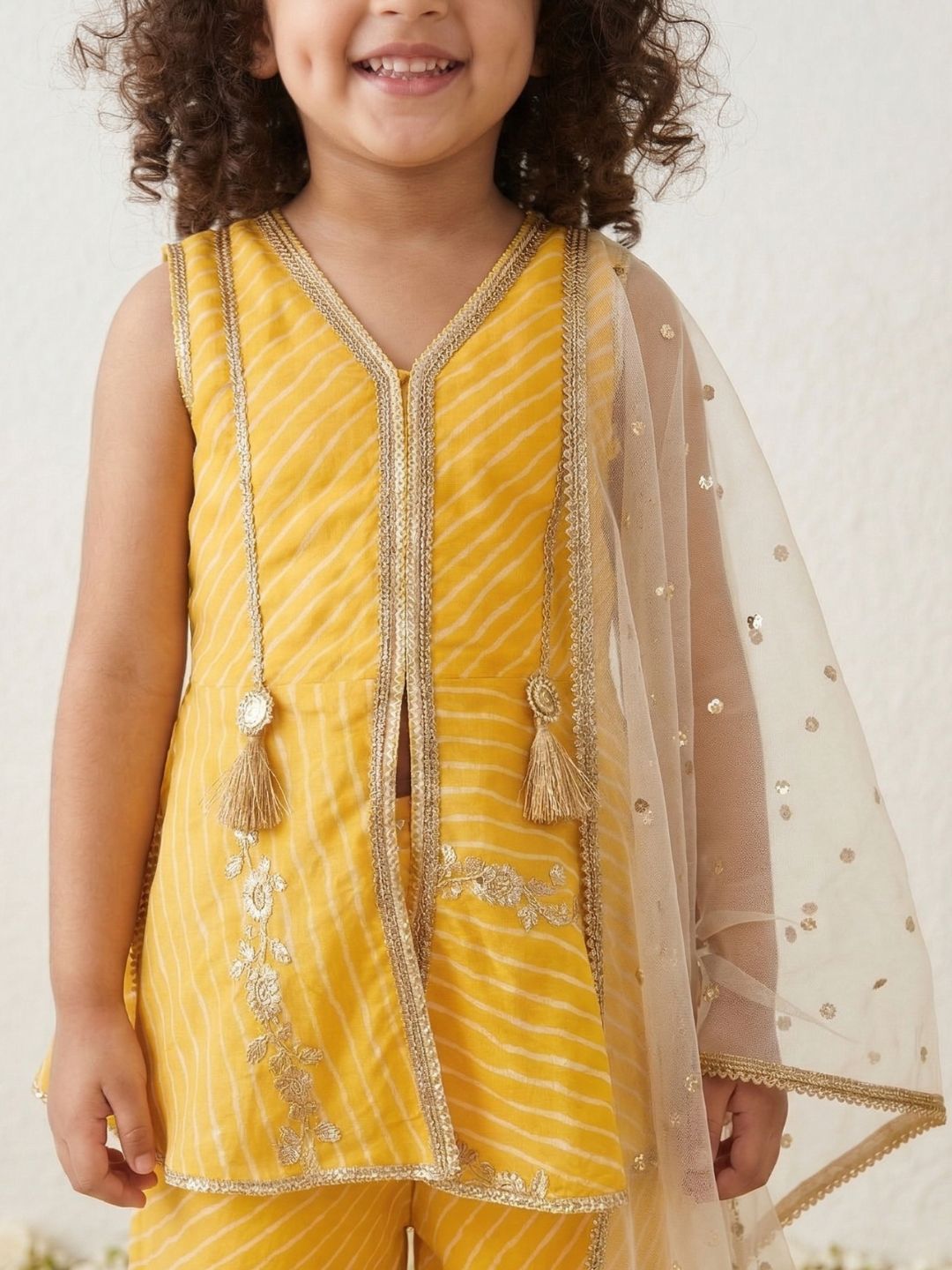 Yellow Sequins and Embroidery Georgette Girls Suit Set For Girls